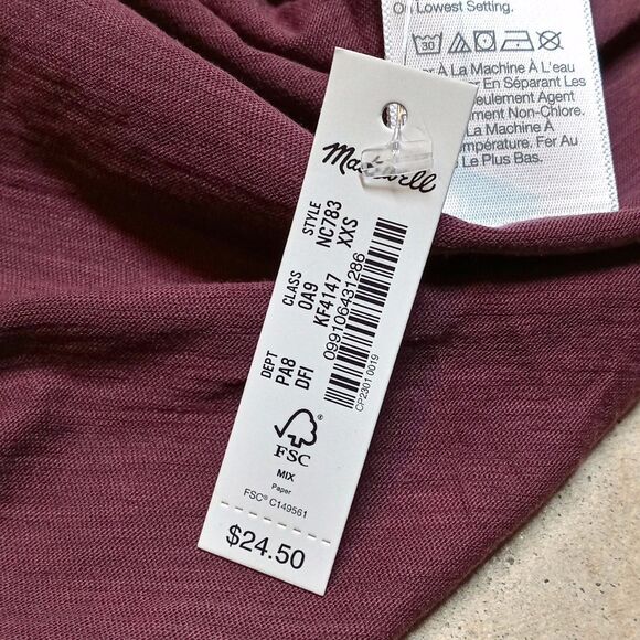 2-Pack of NWT Madewell Womens XXS Ringer Tee Whisper Burgundy T-shirts - Picture 6 of 9